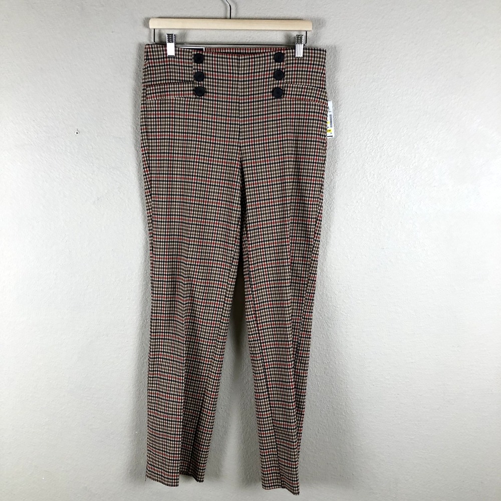 Verve Blues Nautical Preppy Pants Women Medium Tan Orange Check Academia‎